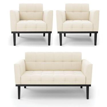 Imagem de Sofá Namoradeira E 2 Poltronas Base De Madeira Preto Elisa Veludo D03 