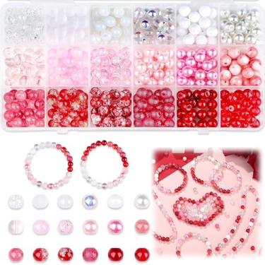 Imagem de NUKAYAI 360 peças de contas de vidro para fabricação de joias, 18 cores 8 mm artesanato de cristal redondo contas de dia dos namorados para pulseiras, colares, kit brinco faça você mesmo