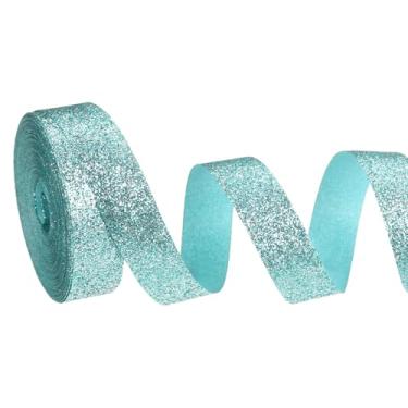 Imagem de PATIKIL Rolo de fita de glitter metálico, rolos de tecido de embrulho de presente de borda única para artesanato, buquê de casamento, festa de casamento, decoração de Natal, azul claro