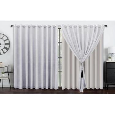 Imagem de Cortina voil xadrez 4.00 x 2.30 forro microfibra - J&C ACESSÓRIOS PARA