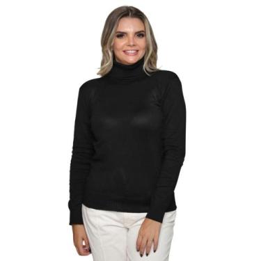 Imagem de Blusa Feminina De Tricô Com Elastano Gola Alta Inverno - SP/CXX, Preto