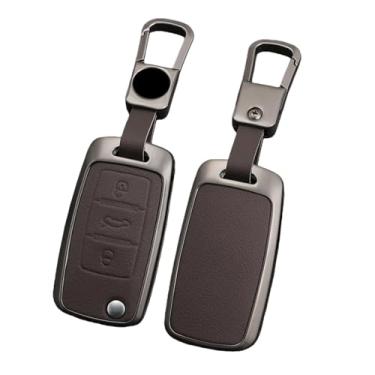 Imagem de Capa de chave de carro de couro de liga de zinco compatível com VW Polo Golf Passat Tiguan Beetle Caddy T5 Up Eos Skoda Octavia Seat Leon Altea(Brown-1)