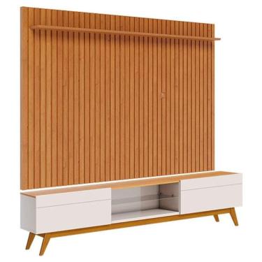 Imagem de Rack Bancada Classic 2 Gavetas Com Painel Para Tv Suspenso Ripado Loft 2.2 Off White Nature - Imcal