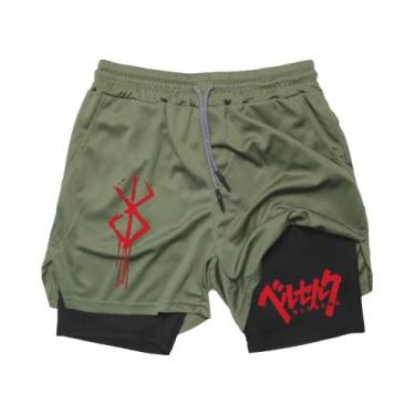 Imagem de Shorts De Compressão 2 Em 1 Para Corrida Masculina Anime Berserk Com B