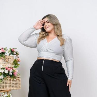 Imagem de Cropped Lurex Manga Longa Plus Size Moda Roupa Feminina GG - Bellucy M