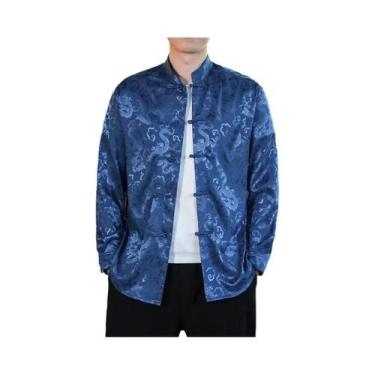 Imagem de Camisa De Seda Branca Com Gola Mandarim Para Homens Tamanho Grande Cam