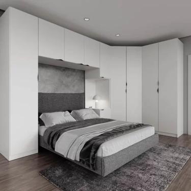 Imagem de Guarda Roupa Modulado De Canto 10 Portas 5 Peças E 2 Mesas De Cabeceira Madeiramadeira Branco Geada