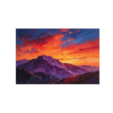 Imagem de Impressão em tela de paisagem de arte de parede - Pôr do sol da montanha - Pintura de decoração - Imagens para sala de estar quarto 70 x 105 cm 27 x 41 pol. Sem moldura