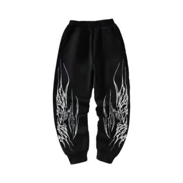 Imagem de Calças Casuais Masculinas Com Estampa Escura, Estilo Hip Hop, Cintura 