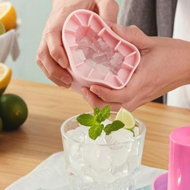 Imagem de 1 pacote com molde cilíndrico para cubos de gelo, balde de gelo de silicone, máquina de cubos de gelo portátil, copo de gelo de fácil liberação tipo prensa (rosa)