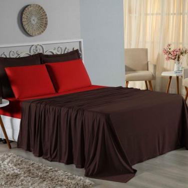 Imagem de Jogo de Cama Casal Viúva Nobre 4 Peças Malha 100% Algodão - Marrom / V