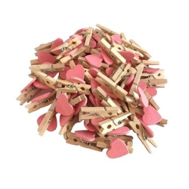 Imagem de 50 pçs/conjunto de clipes de madeira amor coração prendedor de roupa DIY bonito decoração de casamento artesanato prendedor de roupa imagens clipe de cartões (rosa, 50 peças)
