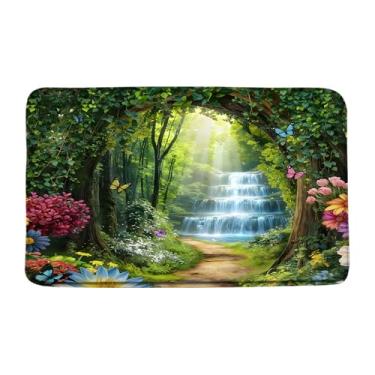 Imagem de Tapete de banho floresta, cachoeira, árvore, verde, natureza, jardim, paisagem, primavera, floral, borboleta, paisagem, tapete de banheiro, 48 x 75 cm
