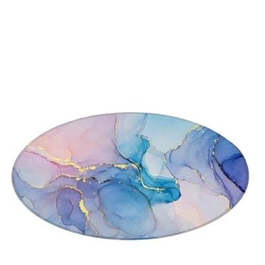 Imagem de Tapete redondo com padrão de mármore, tapete de engatinhar, decoração de casa, tapetes de tamanho grande para sala de estar, quarto, banheiro (rosa, 80 x 80 cm)