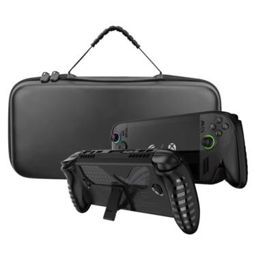 Imagem de Qumusaa ROG XBOX ALLY X Conjunto de estojo de transporte, estojo de transporte PU e capa protetora de silicone, bolsa de armazenamento de viagem rígida compatível com console portátil de jogos rog