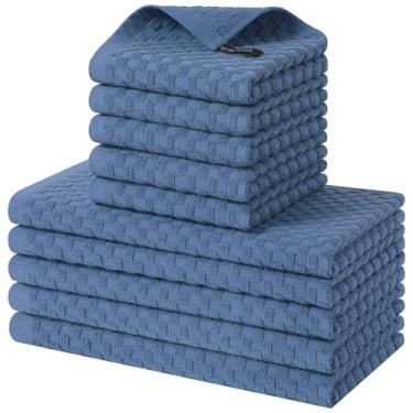 Imagem de Homaxy Conjunto de toalhas de cozinha e panos de prato 100% algodão, 30 x 30 x 63 cm, conjunto de 10 panos de prato felpudos a granel, toalha de mão super macia e absorvente com laço para pendurar