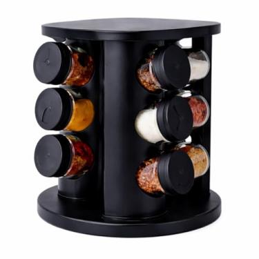 Imagem de Porta Temperos Giratório, Torre de Especiarias com 12 Potes de Vidro, Base Preta, Capacidade 85ml, 17,4 x 19,6 cm