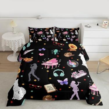 Imagem de Erosebridal Conjunto de cama infantil com estampa de estrelas, música, borboleta, piano, rosa, moderno, para amantes de música, 1 fronha