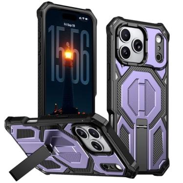 Imagem de Genérico Cool Mini Kickstand capa magnética para iPhone 17/17 Air/17 Pro/17 Pro Max, capa fina de grau militar, absorção contra impactos e proteção da câmara anti-riscos (roxo, 17 Pro Max)