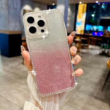 Imagem de Capa protetora de lente com glitter para iPhone 16, 15, 14 Plus, 13, 12, 11 Pro Max e 16e. Antichoque, fofa, para meninas. Capa traseira, PT, SZ, rosa, para iPhone 12.