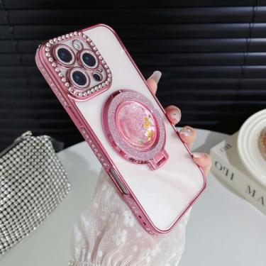 Imagem de Capa transparente com suporte e areia movediça para iPhone 17 Air 16 15 PM 14 Plus 13 12 11 Pro Max 16e, com proteção para a lente da câmera. PT, ZLS, rosa.