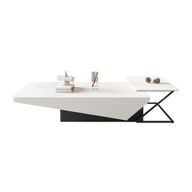 Imagem de Conjunto de mesa de centro e lateral moderno moderno minimalista para sala de estar, design de espaço pequeno com gaveta, móveis elegantes e funcionais para uso doméstico simples