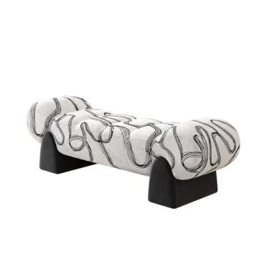 Imagem de Banqueta moderna de madeira e tecido para mudança de sapato para sofá, quarto e cama, entrada de vestiário para casa (grande)