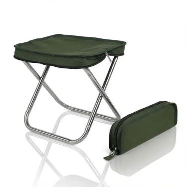 Imagem de oiikain Banqueta dobrável – Cadeira dobrável portátil e banqueta compacta de acampamento para adultos, capacidade de 136 kg, leve (30 cm x 12 cm dobrada, 31 cm de altura do assento) (verde)