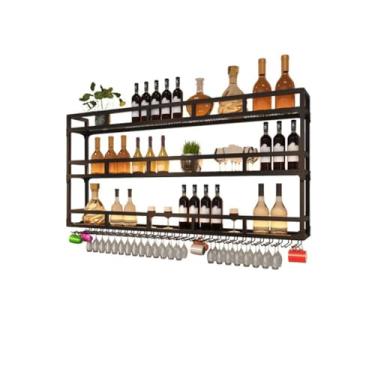 Imagem de Prateleiras flutuantes de metal industriais montadas na parede cálice suspensa com LED, prateleiras de bar para exibição de bar em casa, sala de jantar, despensa, armário (cor: preto, tamanho: 80 x 25