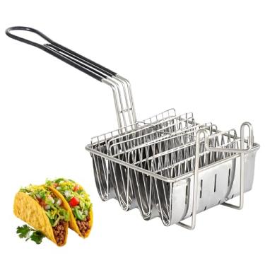 Imagem de Cesta de fritadeira de taco de 4 conchas, molde de concha de taco em forma de V para fritar, fabricante de concha de taco de ferro resistente com alça de aderência confortável, 42 x 16,5 x 7,9 cm