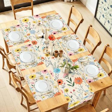 Imagem de Conjunto de 6 corredores de mesa florais e jogos americanos de 33 x 182 cm com jogos americanos de 30 x 45 cm, decoração de mesa colorida de primavera, cozinha, jantar ou decoração de férias