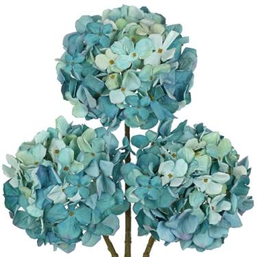 Imagem de Hortênsia azul hippie, flores artificiais, 49,8 cm, secas, texturizadas, hortênsias, com hastes, 3 peças, buquê de flores falsas, flores artificiais, volume para mesa, casamento, decoração de casa