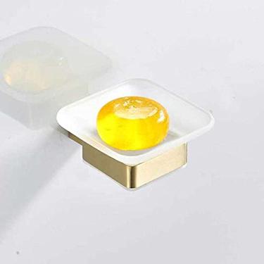 Imagem de Conjunto de acessórios de banheiro dourado escovado de aço inoxidável, suporte de escova de vaso sanitário, prateleira de armazenamento, barra de toalha, suporte de saboneteira A