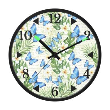 Imagem de STAYTOP Relógio de parede LED borboleta azul para quarto com brilho noturno, relógios de parede silenciosos de 30 cm para decoração de sala de estar, controle de som, relógio de parede moderno que