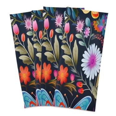 Imagem de Wassud Toalhas de cozinha borboletas flores toalhas de prato de cozinha pacote com 4 panos de prato macios com laço para pendurar toalha de mão super absorvente de secagem rápida toalhas de chá de