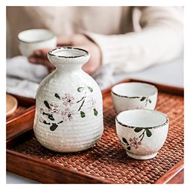Imagem de Conjunto de vinho conjunto de saquê japonês pote de vinho de cerâmica com copo de beber conjunto de bar (1 pote + 2 xícaras) (1 conjunto de uma cor)