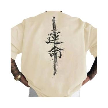 Imagem de Camiseta Masculina De Verão Em Algodão Com Estampa De Espada Samurai, 