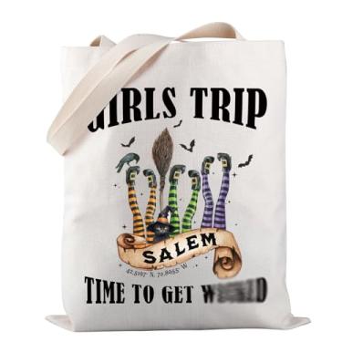 Imagem de PWHAOO Sacola de viagem para meninas Salem Time To Get Witch Salem 1692 Tote Bag Spooky Season Merchandise Gift, Bolsa feminina Trip Salem, 14.17 inches x 12.6 inches x 0.39 inches