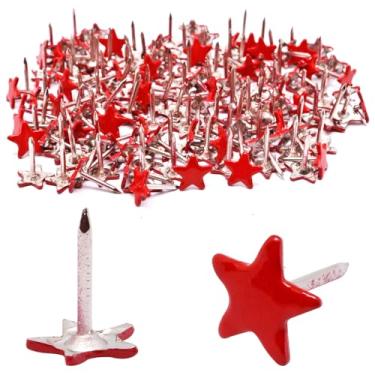 Imagem de BENLIUDH 150 pinos de pressão de estrela, pinos de estrela de metal de 10 x 13 mm, tachas decorativas de polegar para móveis estofados de cortiça para decoração de casa (vermelho)