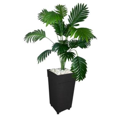 Imagem de Planta Artificial Palmeira com Vaso Rattan Grande, Arranjo Decorativo para Sala, Escritório e Varanda(Preto)