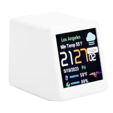 Imagem de Relógio eletrônico inteligente, estação meteorológica com visor digital LCD com calendário de previsão de temperatura, para escritório doméstico (branco)