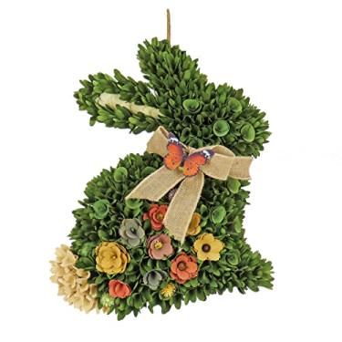 Imagem de National Tree Company Silhueta de coelho artificial pendurada, decorada com flores coloridas, fita, coleção de Páscoa, 55 cm