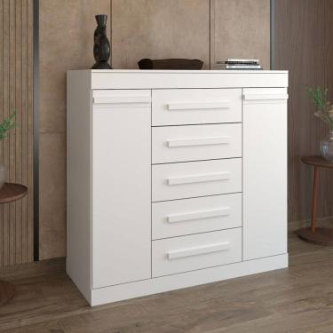 Imagem de Cômoda Divino 2 Portas 5 Gavetas 100% Mdf Branco - Panorama Móveis