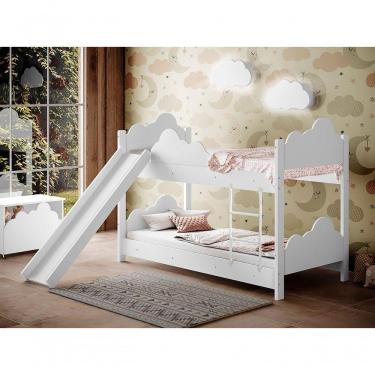 Imagem de Beliche Infantil Branco Com 2 Luminárias E Escorregador