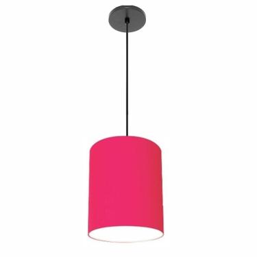 Imagem de Lustre Luminária Pendente Vivare Free Lux Pe-4103pr Cúpula Em Tecido 15x20cm Pink Canopla Preta E Fio Preto