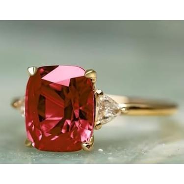 Imagem de Anéis de noivado de zircônia cúbica vermelha quadrada banhada a ouro para mulheres, alianças de casamento, presente de festa, 9, Liga de aço, Zircônia cúbica