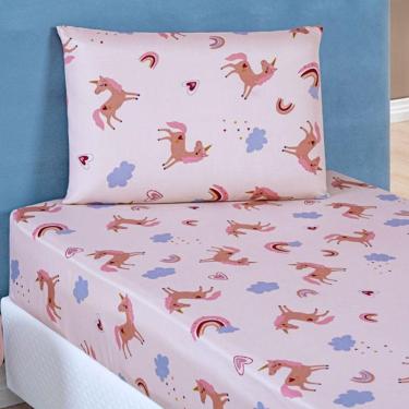 Imagem de Jogo De Cama Lençol Carrosel Solteiro 02 Peças Infantil Estampado Divertido - Unicórnio