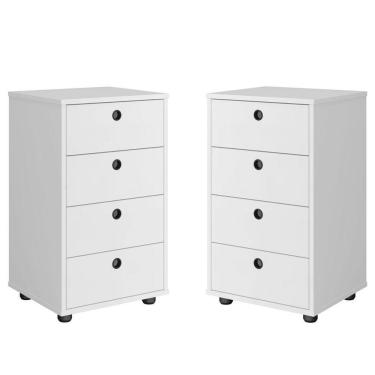 Imagem de Kit 2 Mesas De Cabeceira Classic 4 Gavetas Branco