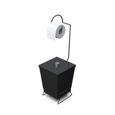 Imagem de Lixeira Com Suporte De Papel Higiênico Em Aço Preto - Stolf Preto