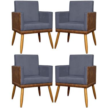 Imagem de Kit 4 Poltronas Modernas Lis Corino e Pé 30cm - Cinza Suede Corino